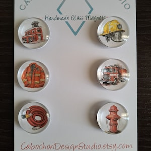 Firefighter Magnets, Button Pin, Glass, Cabochon, Fridge Magnets, Home Decor, Gift Idea