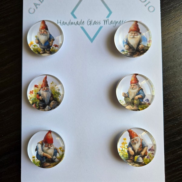 Garden Gnome Magnets, Glass, Cabochon, Fridge Magnets, Home Decor, Gift Idea