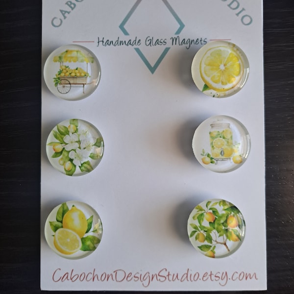 Lemon Magnets, Glass, Cabochon, Fridge Magnets, Home Decor, Gift Idea