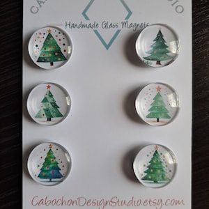 Christmas Tree Magnets, Glass, Cabochon, Fridge Magnets, Home Decor, Gift Idea