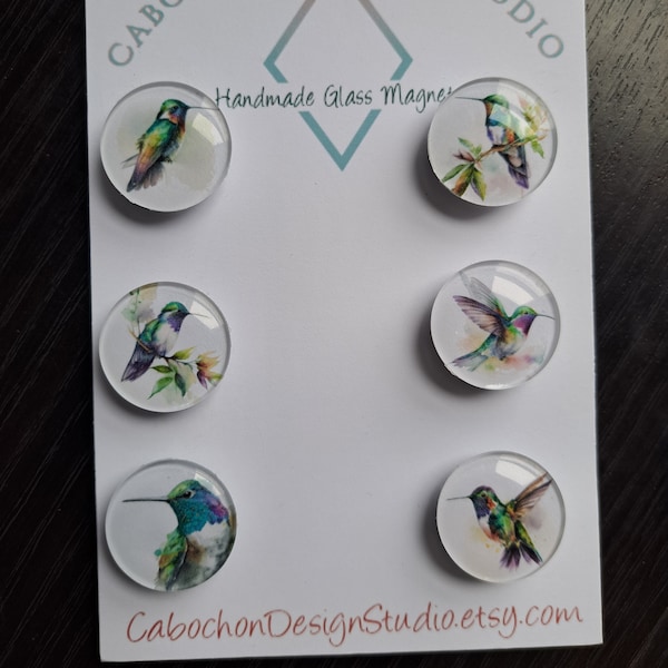 Hummingbird Magnets, Watercolor Style, Glass, Cabochon, Fridge Magnets, Home Decor, Gift Idea