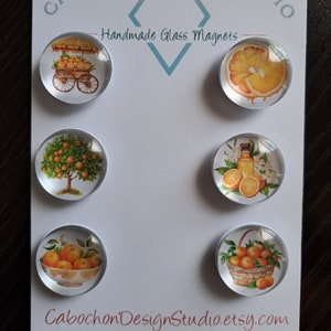 Orange Magnets, Fruit, Glass, Cabochon, Fridge Magnets, Home Decor, Gift Idea