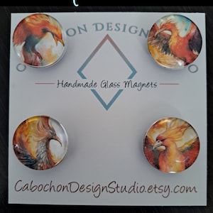 Phoenix Magnets, Glass, Cabochon, Fridge Magnets, Home Decor, Gift Idea
