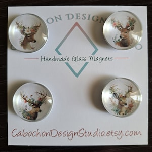 Floral Deer Magnets, Bookmark, Glass, Cabochon, Fridge Magnets, Home Decor, Gift Idea