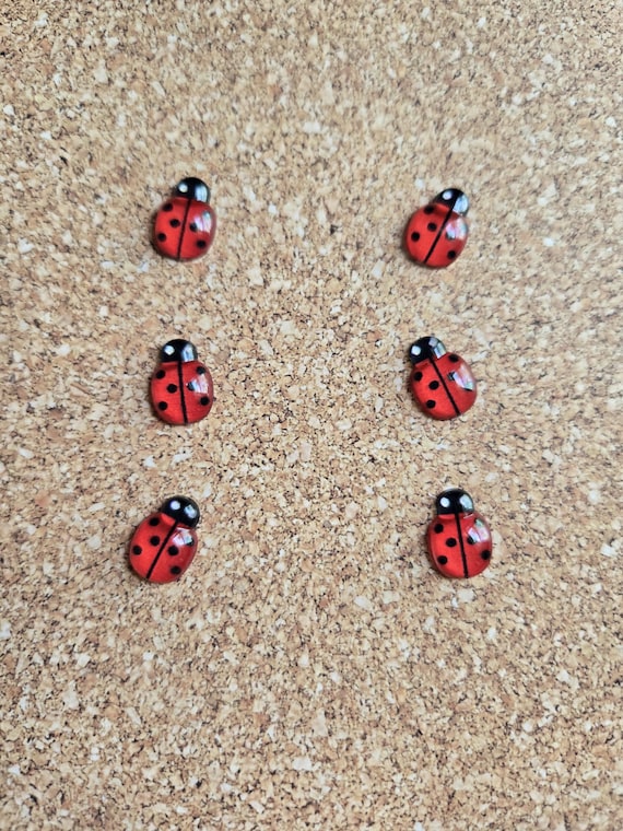 Set of 6 Resin Ladybug Thumbtacks, Pushpin, Decorative, Corkboard, Bulletin Board, Memo Board, Push Pin, Gift for Teacher