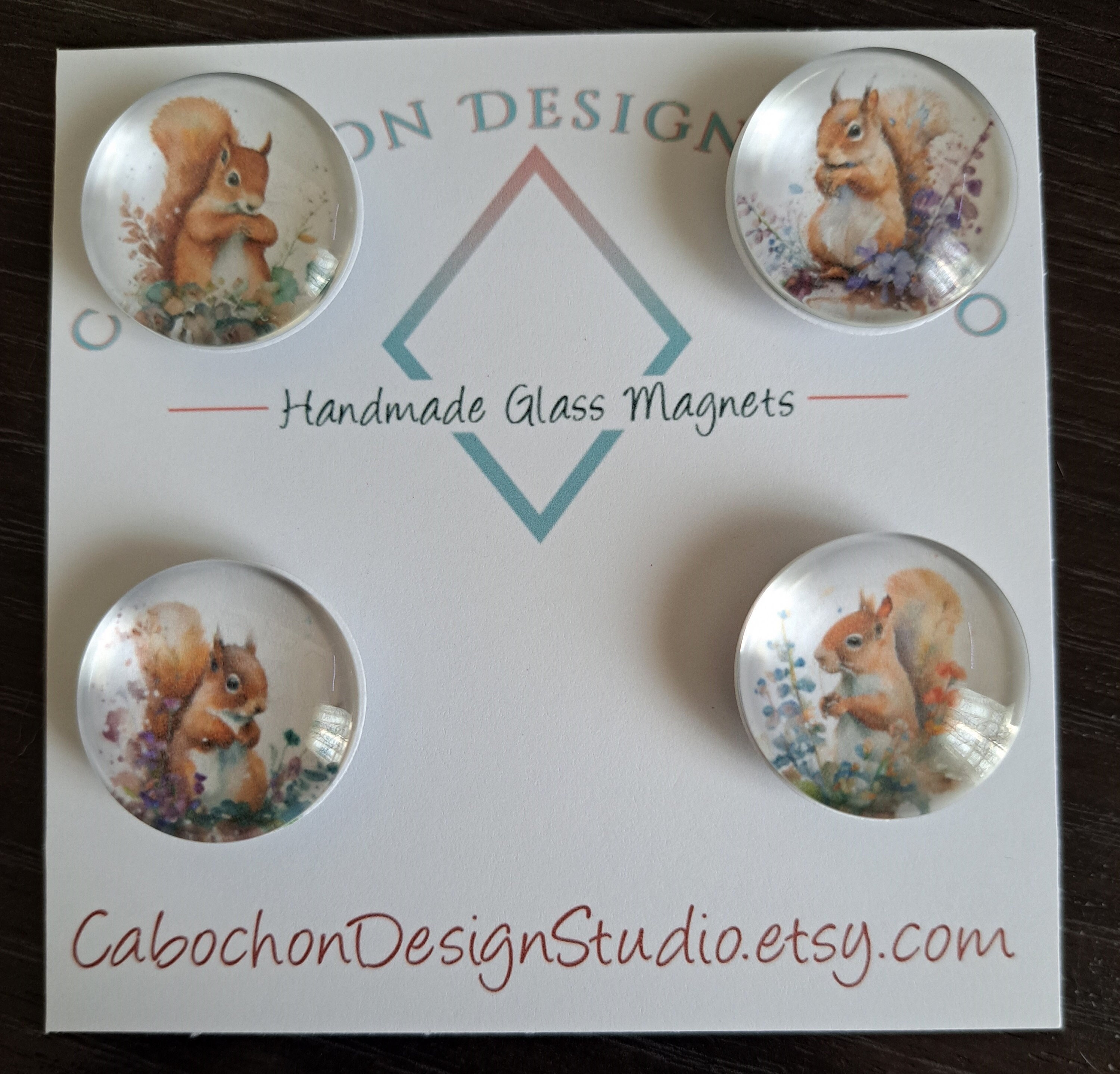 Squirrels with Flowers Magnets, Glass, Cabochon, Fridge Magnets, Home Decor, Gift Idea