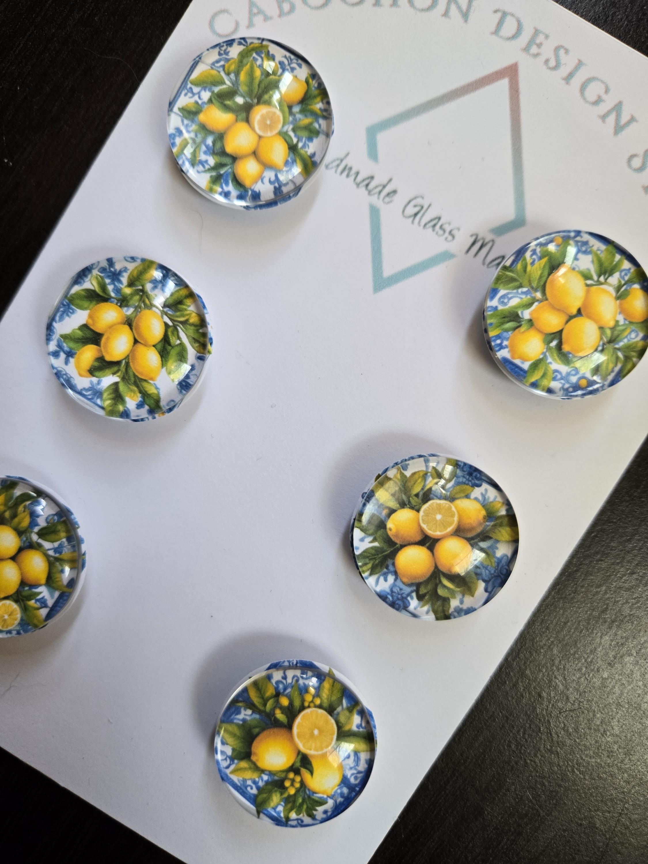 Lemon Magnets Mediterranean Lemon Magnets, Amalfi Coast, Glass, 1-inch Round, 25mm ...
