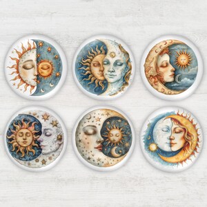 25mm Sun & Moon Face Glass Cabochons, 1 Inch, Handmade, Flatback, Celestial