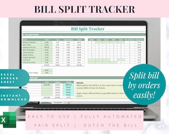 Bill Split Tracker - Dutch Your Dinner Bills Fair By Orders | Finance & Expenses Tool | Excel-spreadsheetsjabloon | Windows en MS