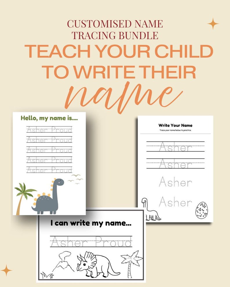 Custom Name Tracing Worksheet Bundle: Handwriting Practice (3 Sheets ...