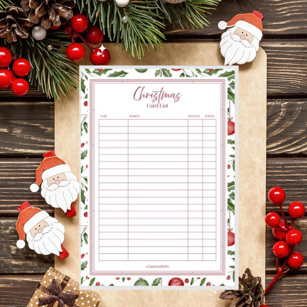 Christmas Card Address List Printable - Etsy for Free Printable Christmas Card Address List