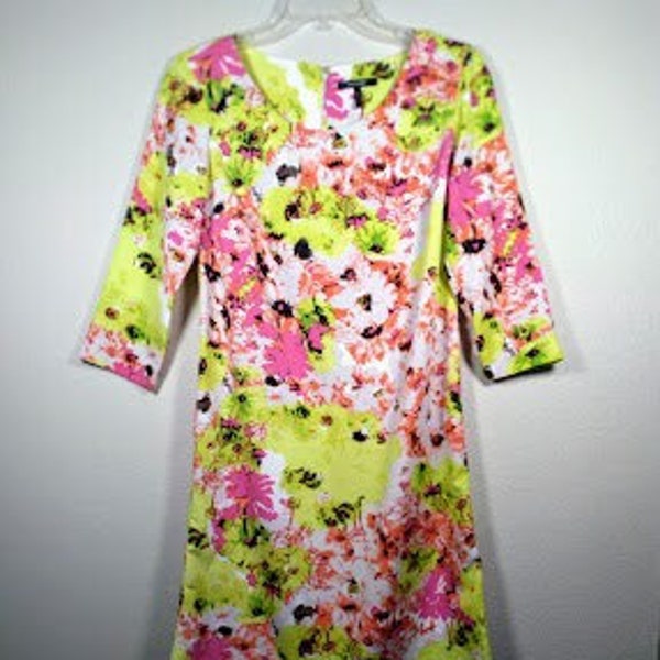 Daisy Fuentes 3/4 Sleeve Floral Print Summer Dress Yellow/Pink  Size: XS