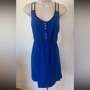 Edge Blue & Black Summer Flowy V Neck Strappy Dress Size: M