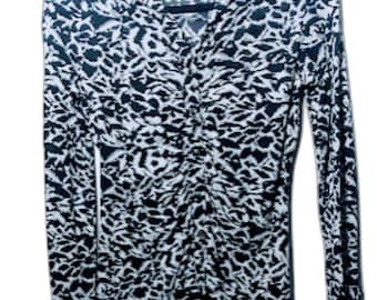 Style & Co Petite Womens Blk / white bedrucktes Button Down Top Größe: S 100% Nylon