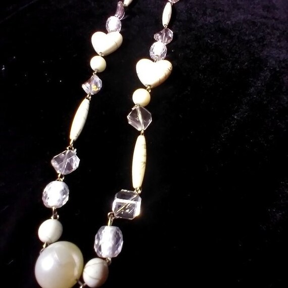 Beautiful Pearl White Beaded Necklace with Hearts - image 1