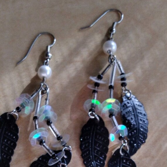 Beaded with Sequence Crow feather Pierced earring… - image 10