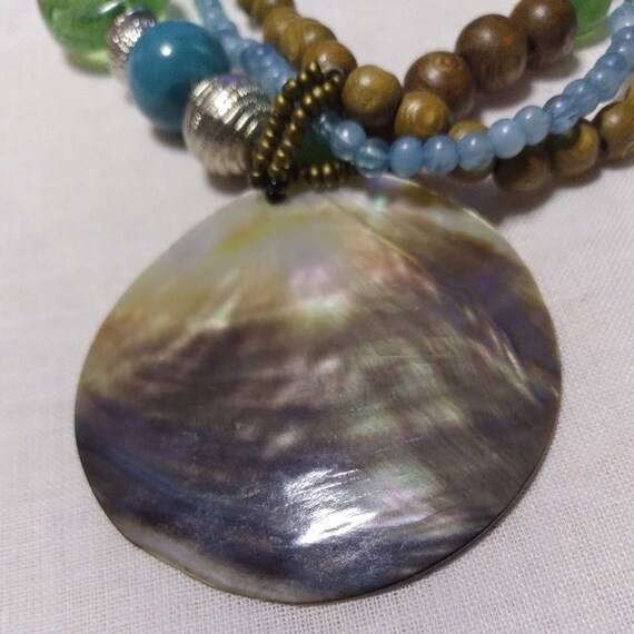 Multi Strand Blue Bead Abalone Shell Necklace 17"… - image 2