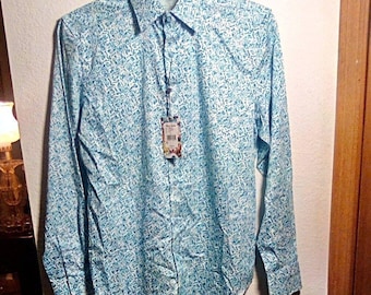 Camisa masculina azul de manga comprida com botões ROBERT GRAHAM Madrone, tamanho P