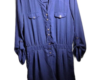 Emma & Michele utility romper in deep cobalt blue. Size: L