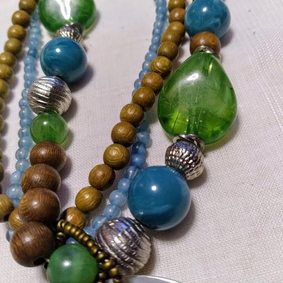 Multi Strand Blue Bead Abalone Shell Necklace 17"… - image 4