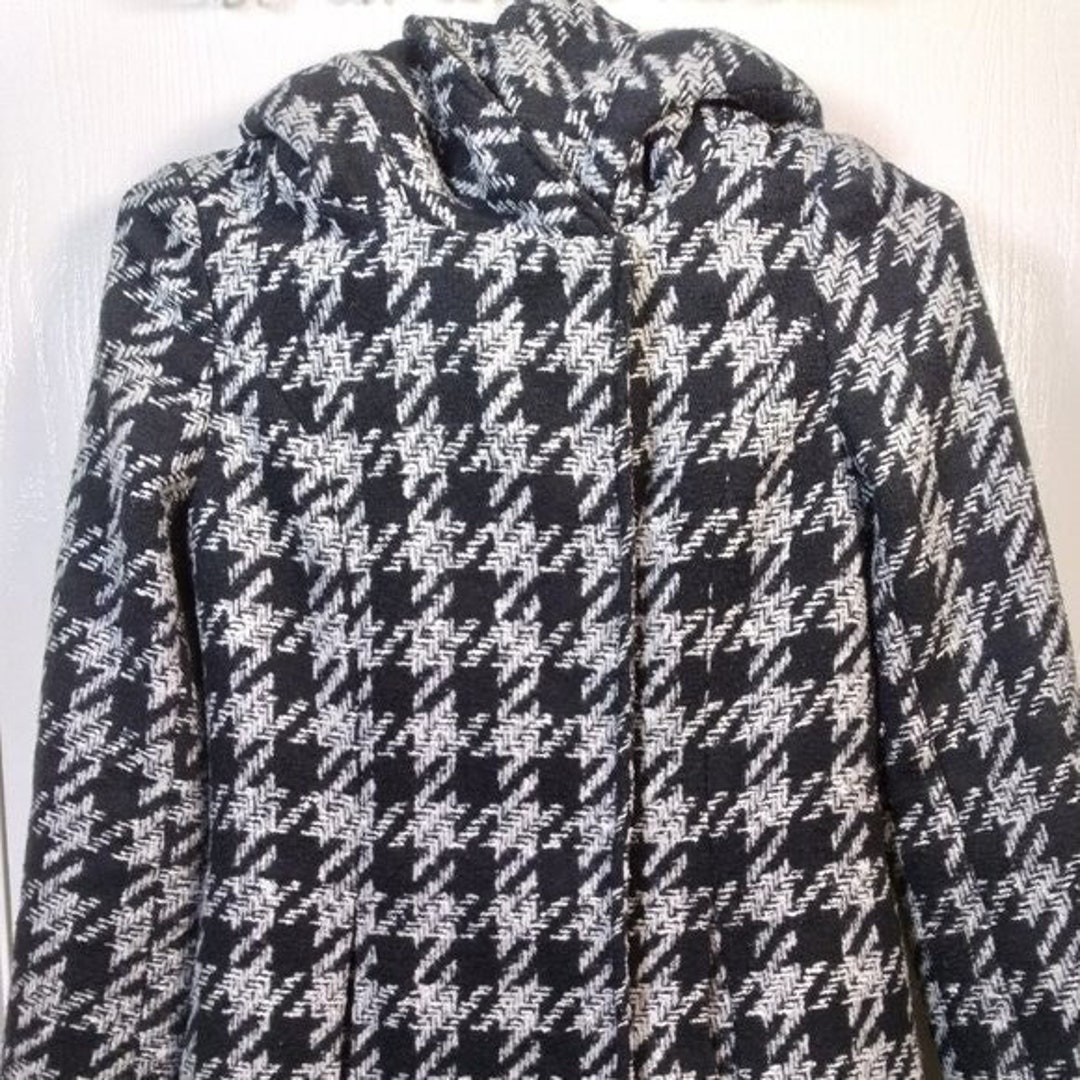 Buy BCX Black White Plaid Hooded Coat SZ: XS Online in India