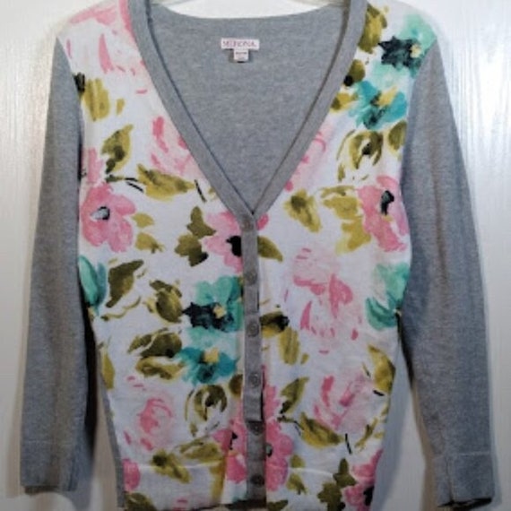 Merona Floral Pink & Gray Cardigan Sweater size: X
