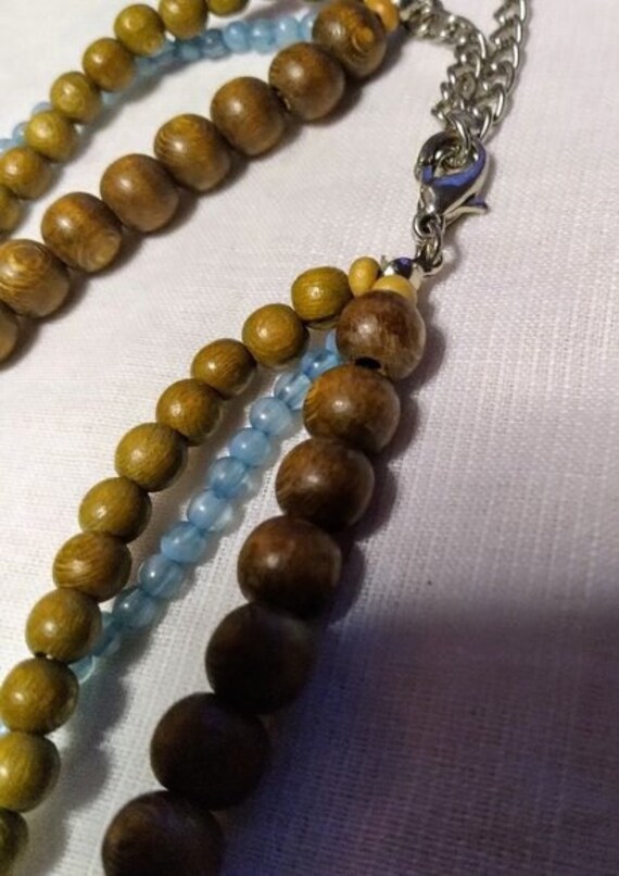 Multi Strand Blue Bead Abalone Shell Necklace 17"… - image 9