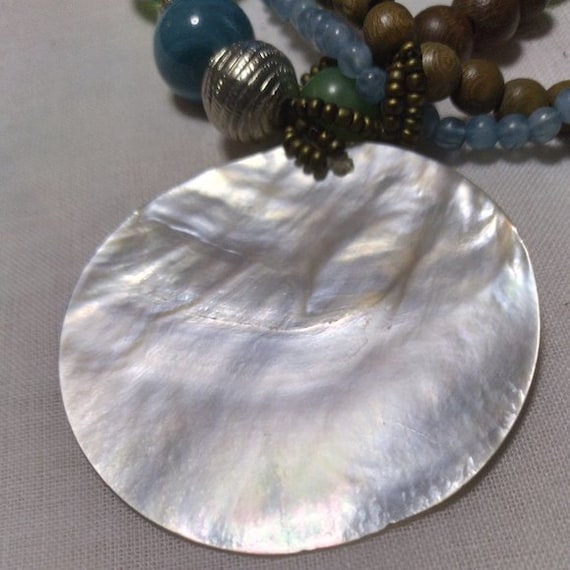 Multi Strand Blue Bead Abalone Shell Necklace 17"… - image 10