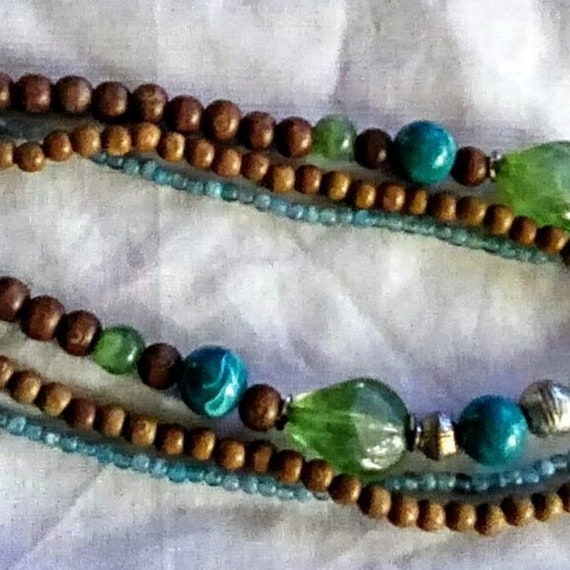 Multi Strand Blue Bead Abalone Shell Necklace 17"… - image 7