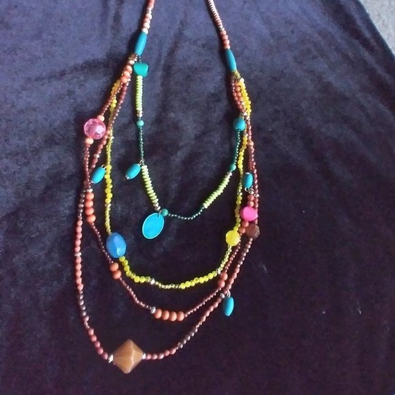 Beautiful Colorful Multi Layer Beaded Necklace 17… - image 8