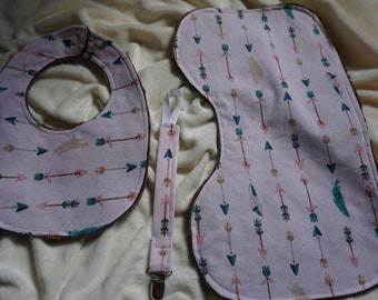 Baby Bib, Burp Cloth, and Pacifier Clip Set