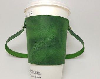 Handmade Leather Coffee Cup Sleeve, Portable Drink Holder