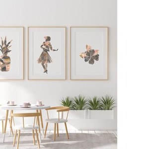 Set of 3, Hula Girl Prints, Hawaii Island Art Prints, Pineapple Hibiscus