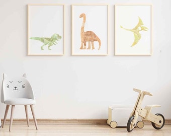 Set of 3 Prints, Watercolor Dinosaur Nursery Wall Art Prints for kids, Digital Dinosaur Prints for Kids Room