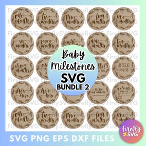 Jalons pour bébé, jalons du mois SVG Jalons mensuels pour bébé Glowforge Fichier découpé au laser pour jalon bébé Faire-part de bébé Bonjour tout le monde SVG fichier de coupe