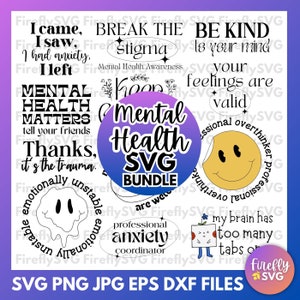 Pacchetto SVG sulla salute mentale Motivazione svg Amore per se stessi svg Maglietta ispiratrice sulla salute mentale silhouette citazioni file svg positivi per cricut