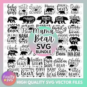 Bundle SVG maman ours, famille ours svg, papa ours svg, svg floral maman ours, maman ours, bébé ours svg, silhouette bundle svg cricut mama bear