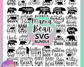 Mama Bear SVG Bundle, bear family svg, papa bear svg, floral mama bear svg, mama bear, baby bear svg, silhouette bundle svg cricut mama bear
