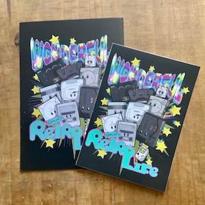 Ensemble d'autocollants et de cartes postales en vinyle de jeu rétro