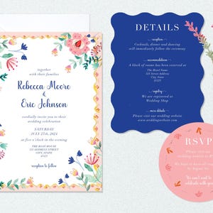Wedding Invitations Suite, Printed Invitations, Modern Wedding Invite, Floral Wedding Invitation, Colorful Wedding, Wavy Wedding Cards