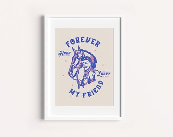 Lámina artística de vaquera y caballo / Ilustración vintage del Oeste (descarga digital)