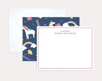 Custom Unicorn Card for Kids – Personalized Unicorn Note Card – Minimal Kids Stationery