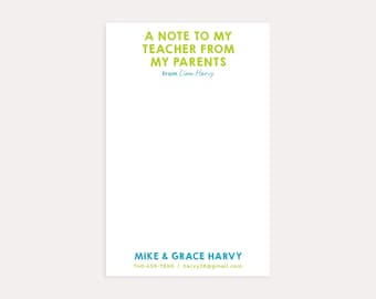 Teachers Note From Parents Notepad Custom Colorful Stationery Personalize Notepad From The Mom Of Family Gift Parent Custom Notepad School