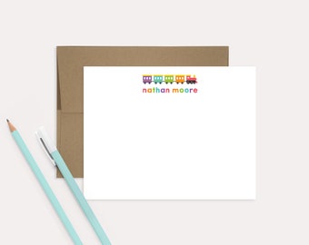 Personalized Train Stationery Set, Colorful Kids Notecards
