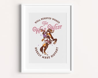 Póster de vaquera y caballo / Arte occidental, Mujer fuerte (Descarga digital)