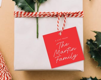 Personalized Snowflake Christmas Gift Tag | Red Holiday Tag
