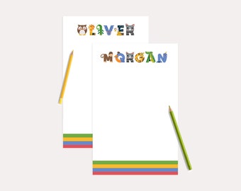 Personalized Kids Notepad | Animal Letter Design, Colorful Stationary