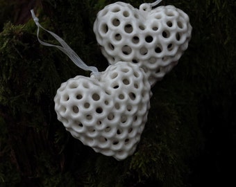 Handmade Heart Ornament. Porcelain Heart Ornament.