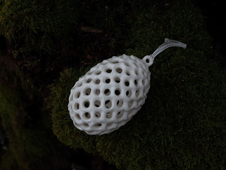 Hanging Egg Ornament. Handmade Porcelain Ornament. image 2