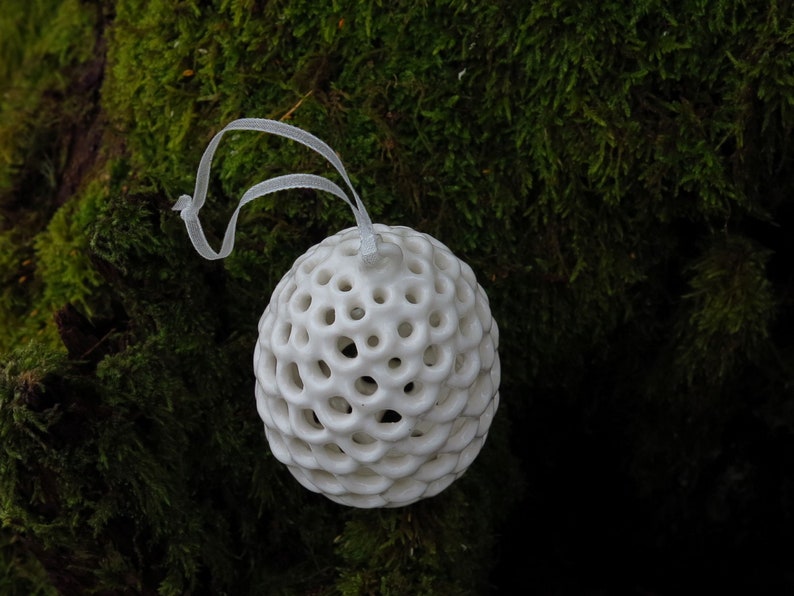 Hanging Egg Ornament. Handmade Porcelain Ornament. image 6